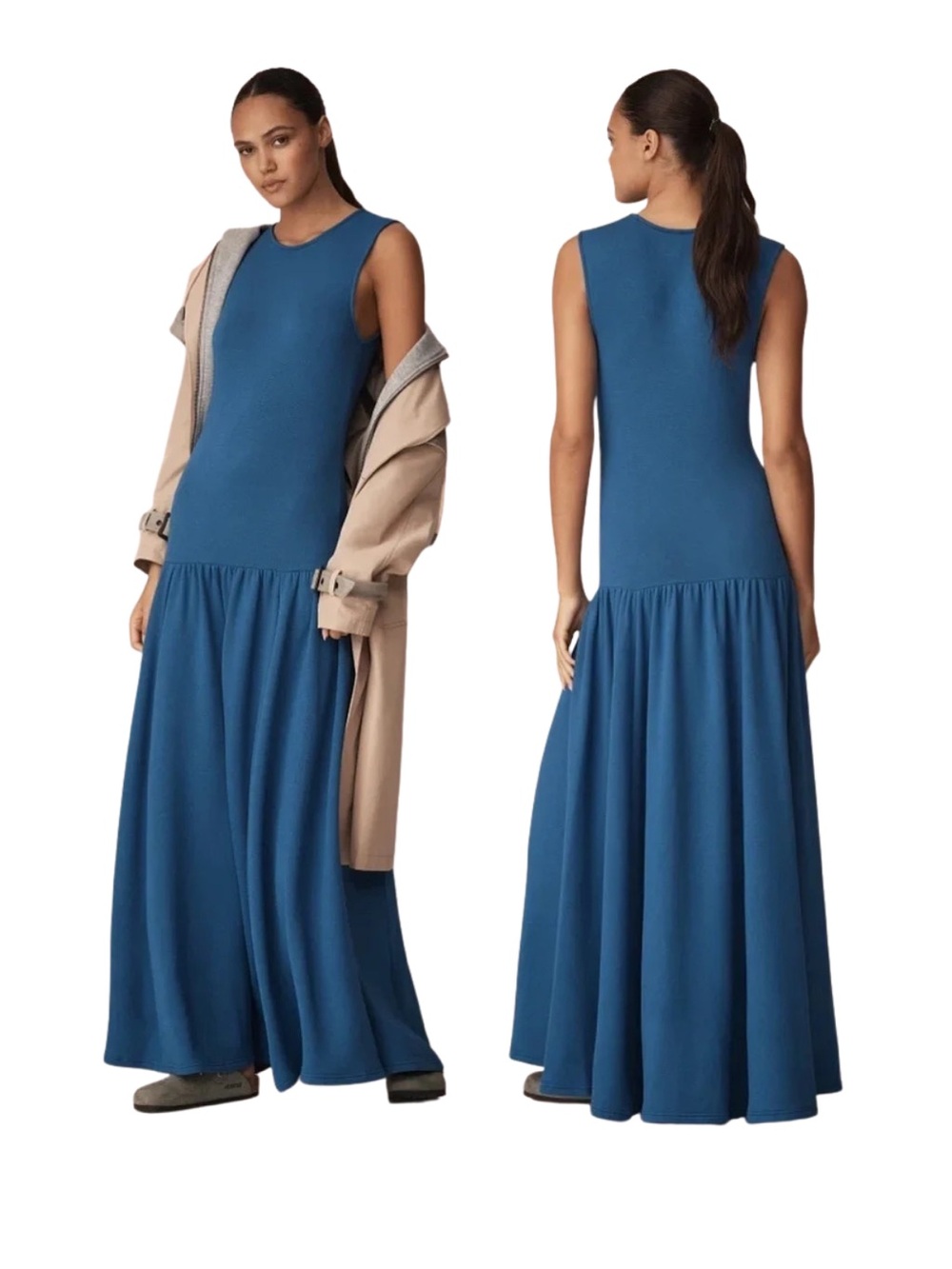 NWT Daily Practice Sleeveless Blue Drop Waist Fleece Maxi Dress